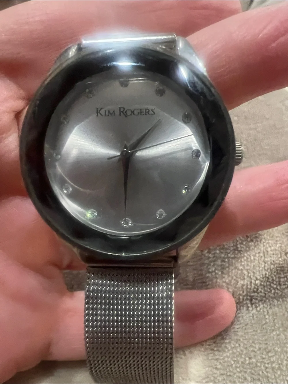 Kim Rogers Silver-Tone Mesh Band Watch with Crystal Markers